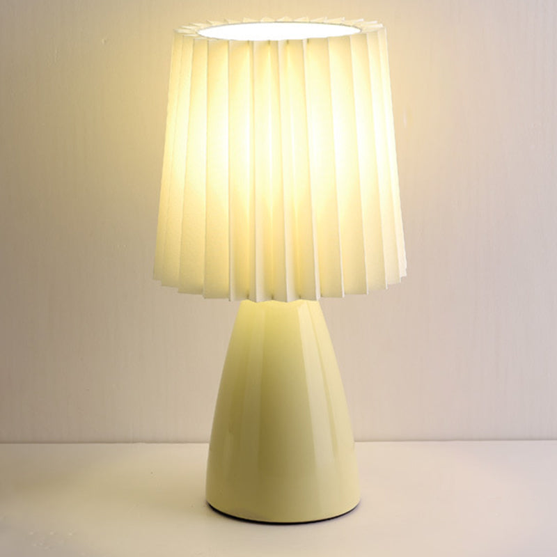 Pleated Fabric Table Lamp Macaron Style 1 Head Ceramic Nightstand Light