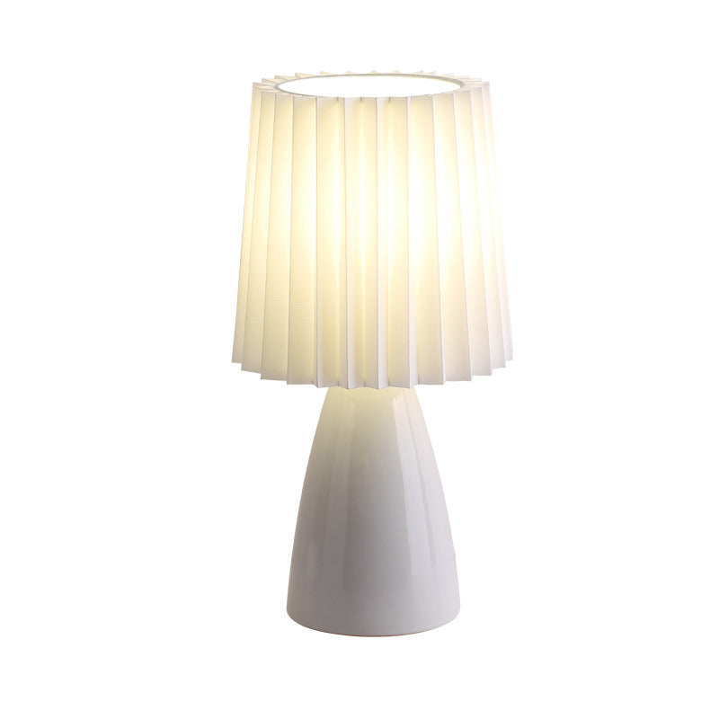 Pleated Fabric Table Lamp Macaron Style 1 Head Ceramic Nightstand Light