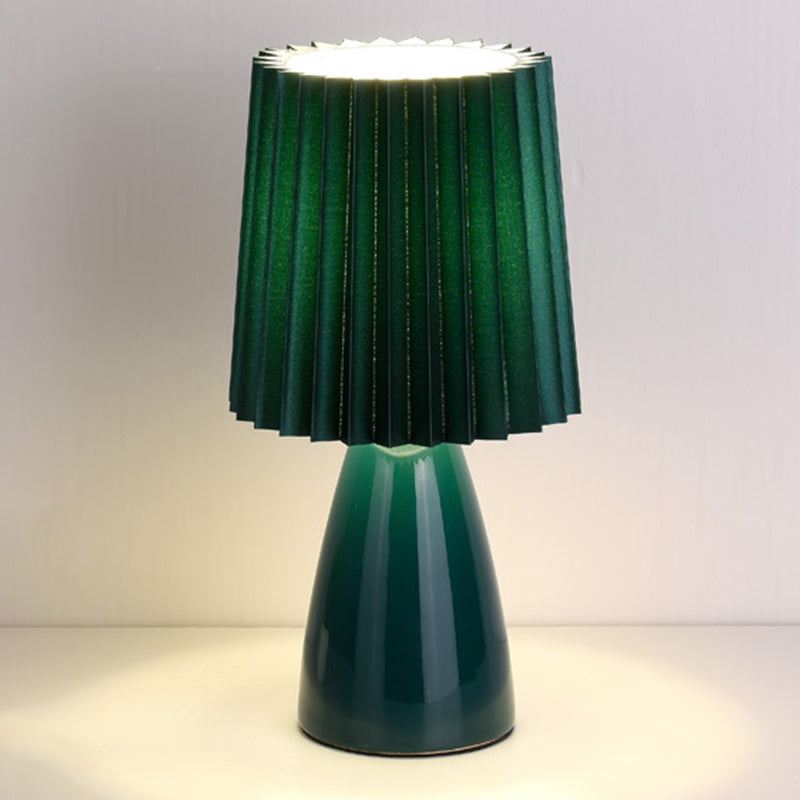 Pleated Fabric Table Lamp Macaron Style 1 Head Ceramic Nightstand Light