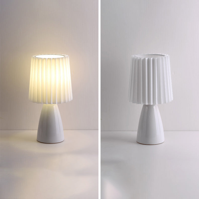 Pleated Fabric Table Lamp Macaron Style 1 Head Ceramic Nightstand Light