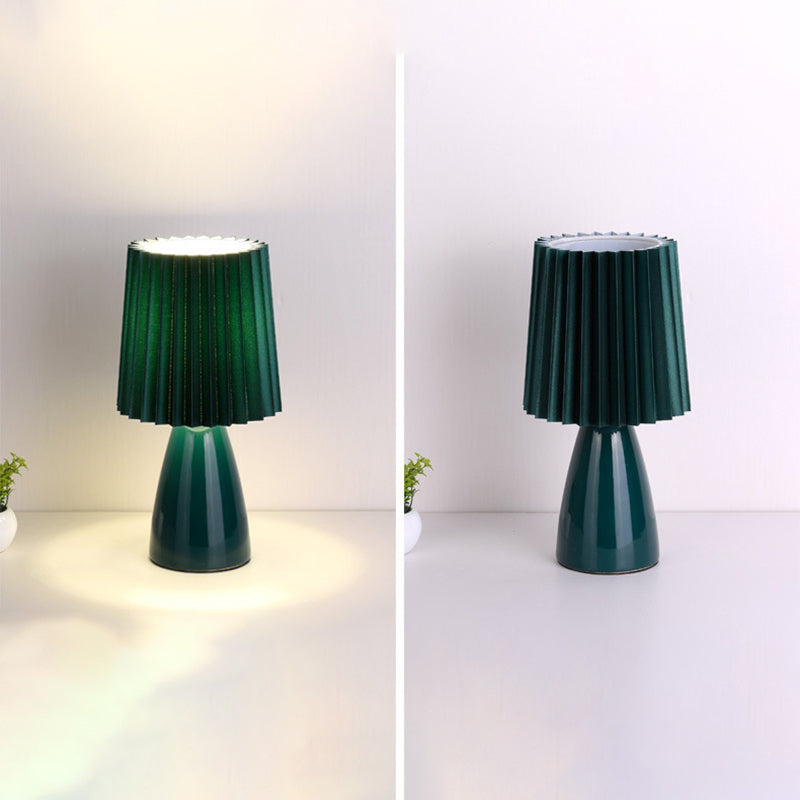 Pleated Fabric Table Lamp Macaron Style 1 Head Ceramic Nightstand Light