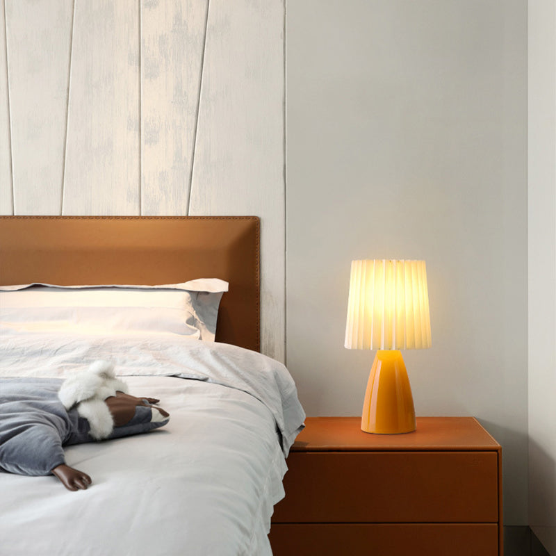 Pleated Fabric Table Lamp Macaron Style 1 Head Ceramic Nightstand Light