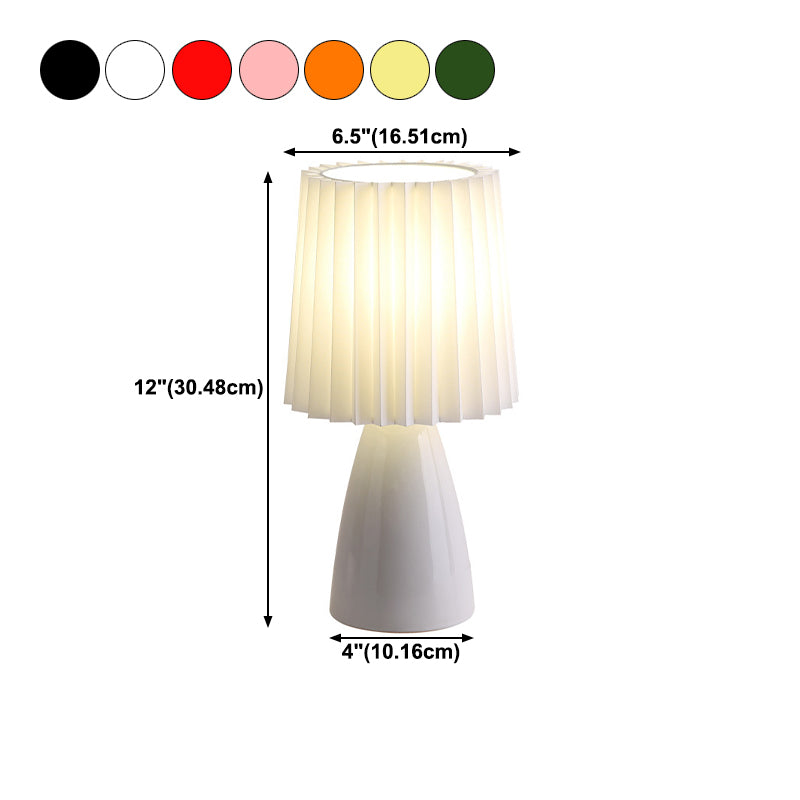 Pleated Fabric Table Lamp Macaron Style 1 Head Ceramic Nightstand Light