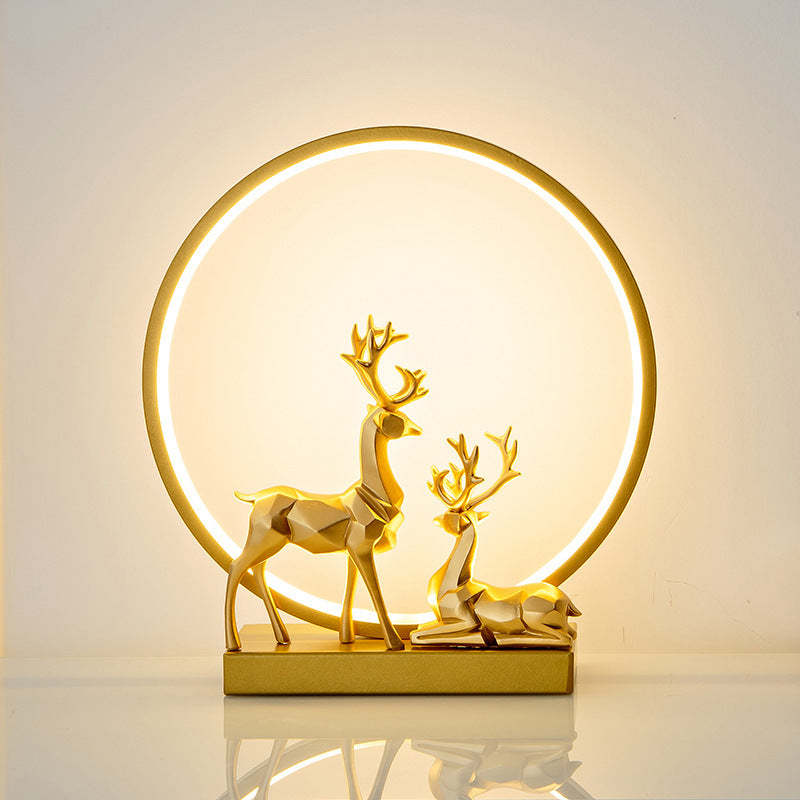 Table nordique en forme de bague légère lampe de support de nuit à LED avec cerfs décoratifs