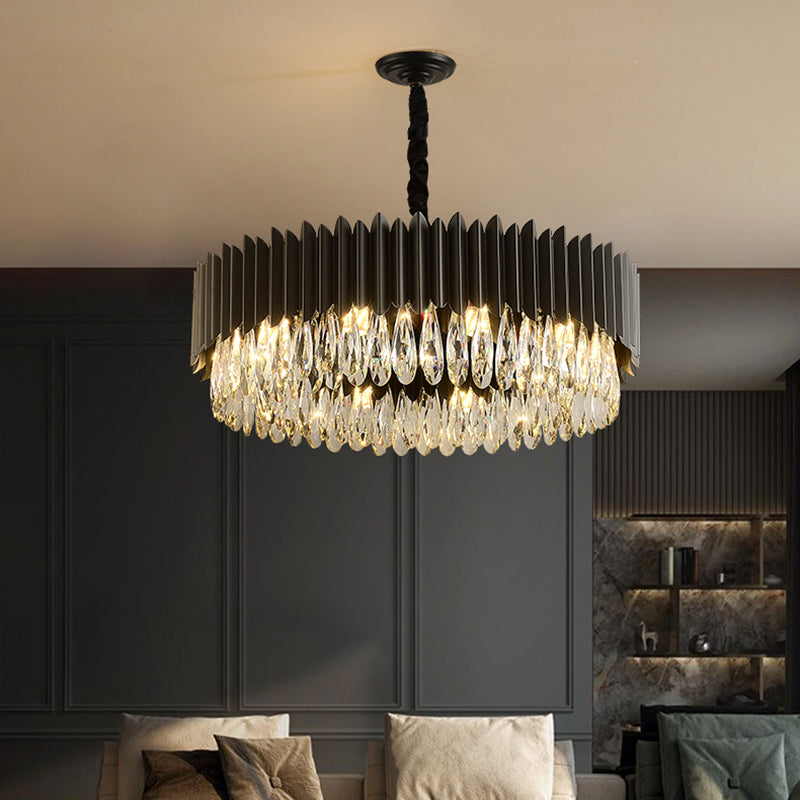 Schwarzer Anhänger Licht moderner Stil Metallkristall Kronleuchter Licht für Wohnzimmer
