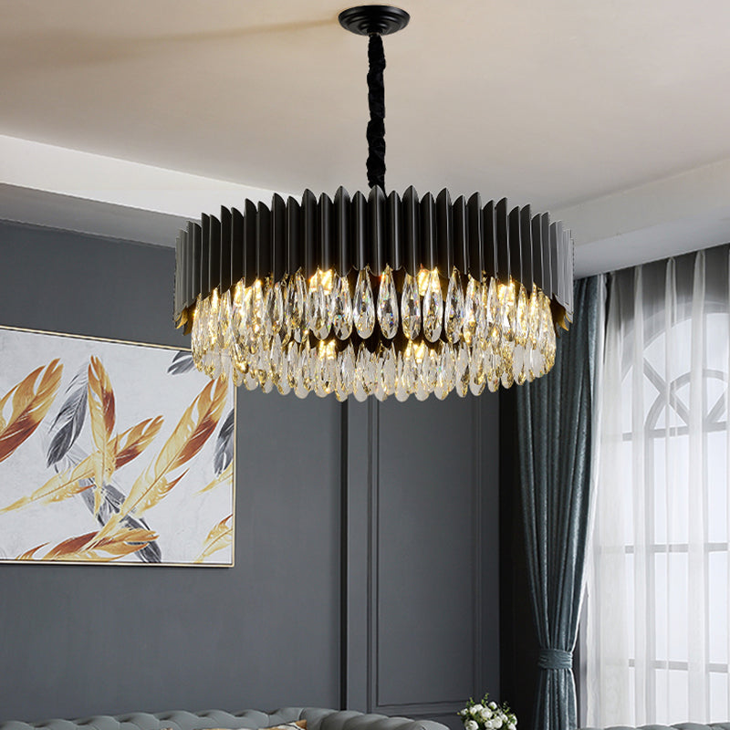 Schwarzer Anhänger Licht moderner Stil Metallkristall Kronleuchter Licht für Wohnzimmer