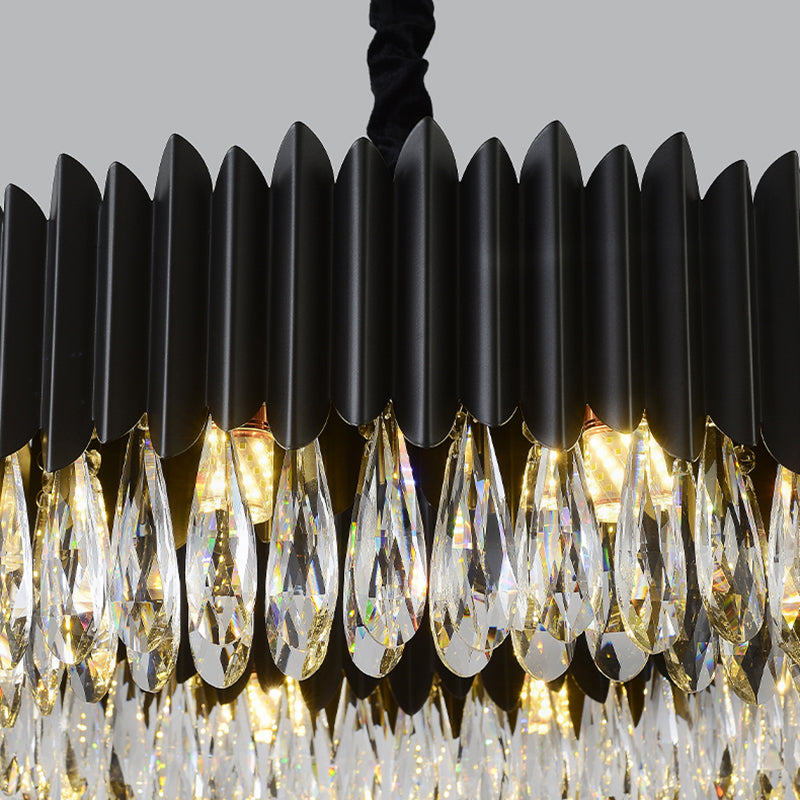 Schwarzer Anhänger Licht moderner Stil Metallkristall Kronleuchter Licht für Wohnzimmer