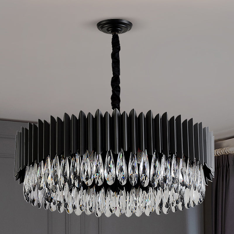 Schwarzer Anhänger Licht moderner Stil Metallkristall Kronleuchter Licht für Wohnzimmer