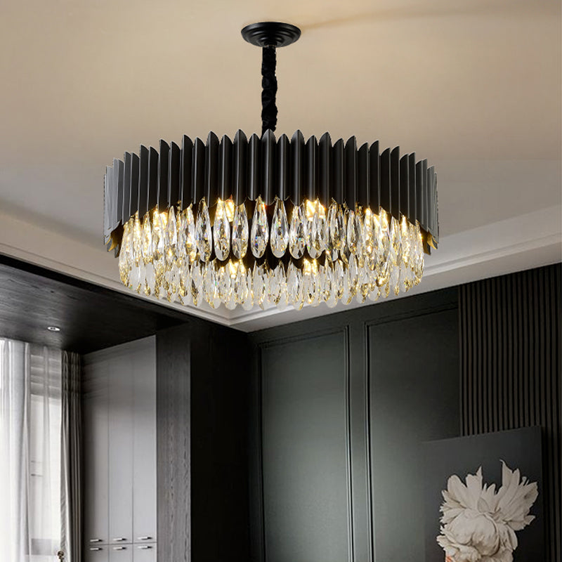Schwarzer Anhänger Licht moderner Stil Metallkristall Kronleuchter Licht für Wohnzimmer