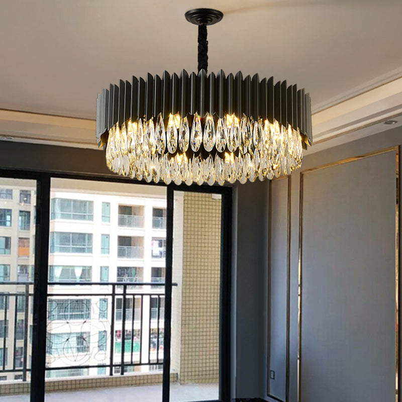 Schwarzer Anhänger Licht moderner Stil Metallkristall Kronleuchter Licht für Wohnzimmer