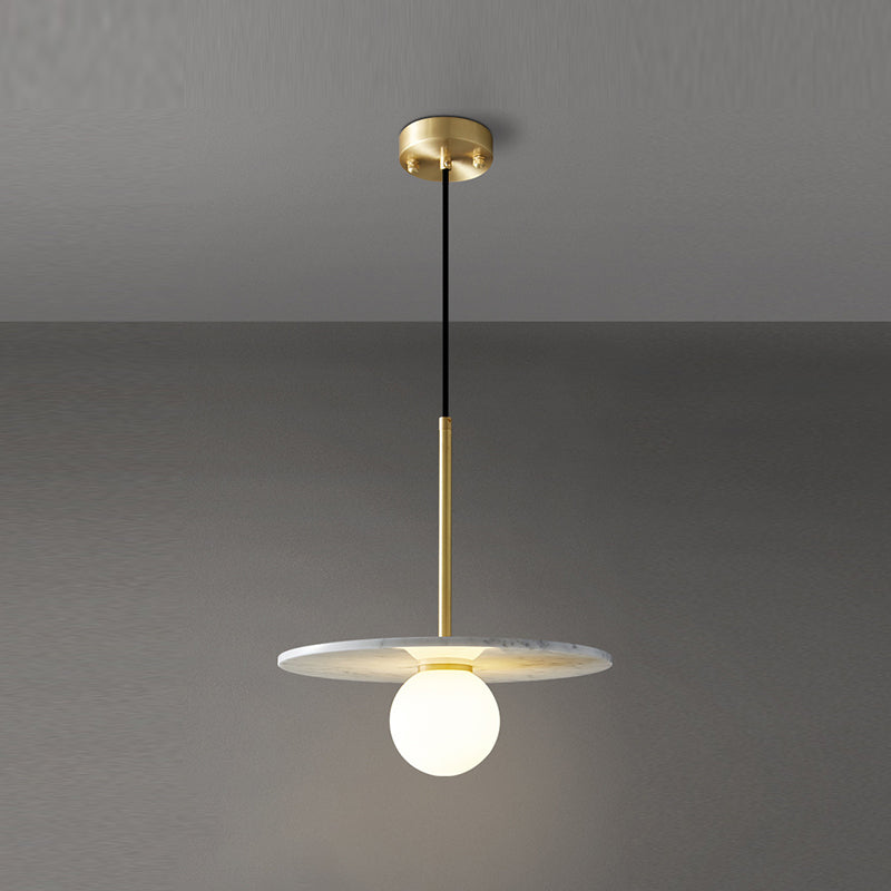 Natürlicher Marmor kleiner Anhänger Licht moderne 1-Kopf-Federlampe mit weißem Glasschatten