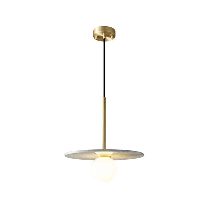 Natürlicher Marmor kleiner Anhänger Licht moderne 1-Kopf-Federlampe mit weißem Glasschatten
