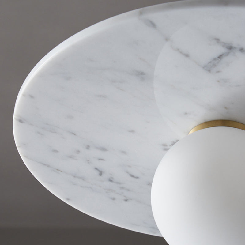 Natürlicher Marmor kleiner Anhänger Licht moderne 1-Kopf-Federlampe mit weißem Glasschatten