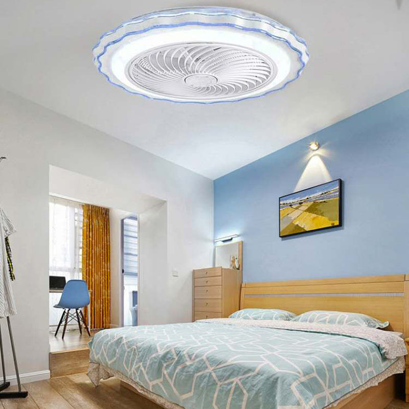Floral Ceiling Fan Light Fixture Kids Style Metal Bedroom LED Semi Flush Mount Lamp