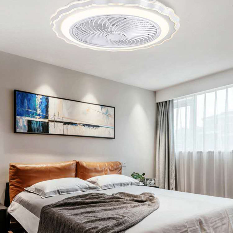 Floral Ceiling Fan Light Fixture Kids Style Metal Bedroom LED Semi Flush Mount Lamp