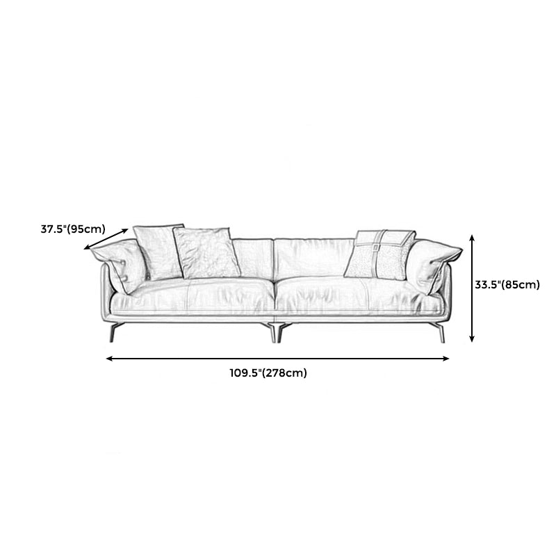 Modern Style Square Armrest Padded Down Seat Orange Leather Sofa