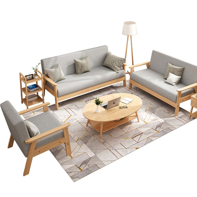 Fabric Square Arm Slipcovered 2/3 Seat Sofa with Wooden Based