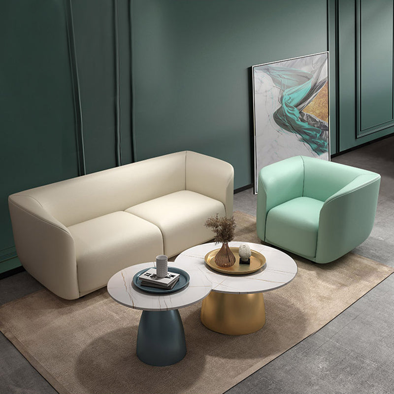 27.5"H Contemporary Solid Color Faux Leather Tuxedo Arm Sofa For Office Living Room