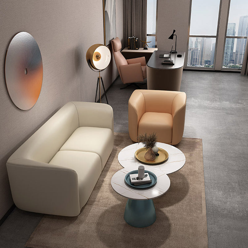 27.5"H Contemporary Solid Color Faux Leather Tuxedo Arm Sofa For Office Living Room