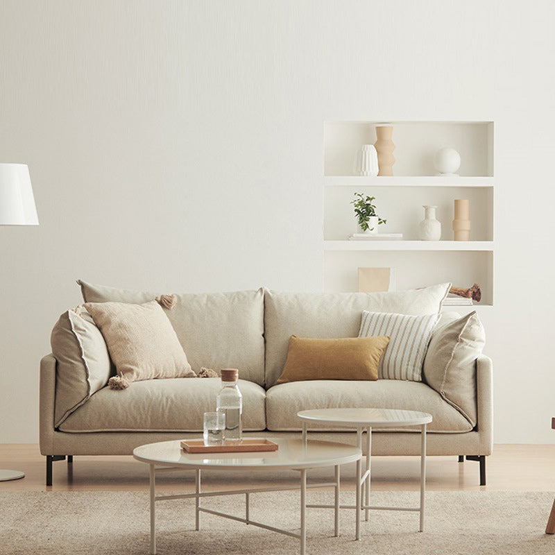 Contemporary Fabric Square Arm Loveseat Standard Loose Back Setee