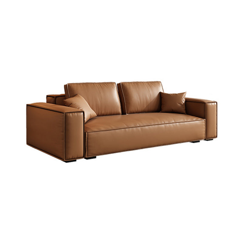 Genuine Leather Square Arm Living Room Standard Dark Brown Seating