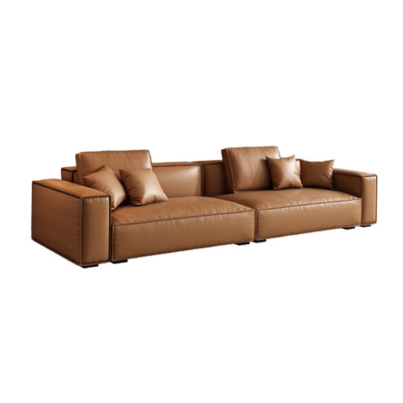 Genuine Leather Square Arm Living Room Standard Dark Brown Seating
