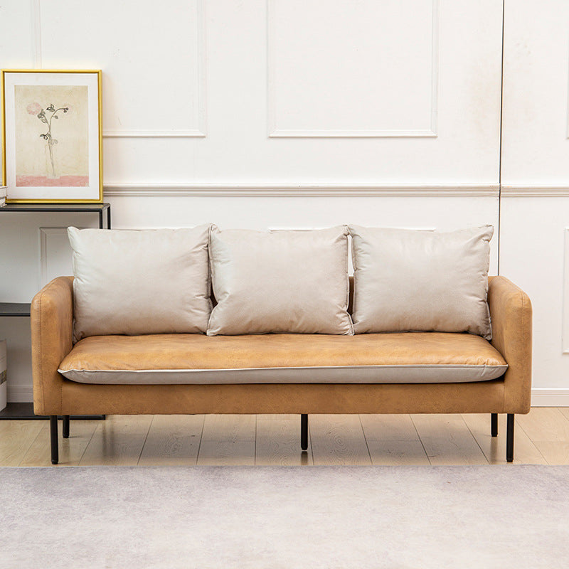 Modern Leather Square Arm Sofa with Loose Back for Living Room