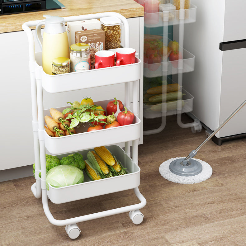 Industrial Vertical Etagere Bookshelf Iron Frame Plastic Shelf with Caster Wheels