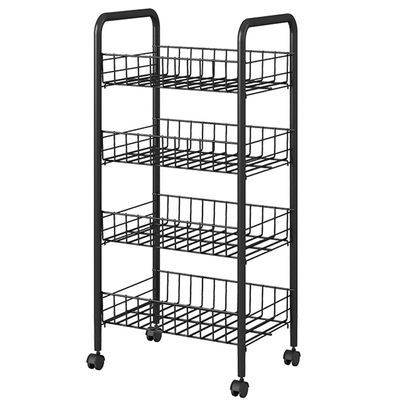 Industrial Vertical Etagere Bookshelf Iron Frame Plastic Shelf with Caster Wheels