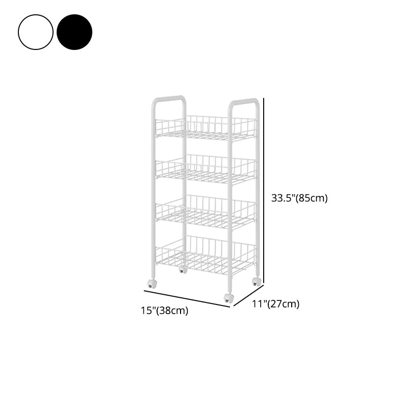 Industrial Vertical Etagere Bookshelf Iron Frame Plastic Shelf with Caster Wheels