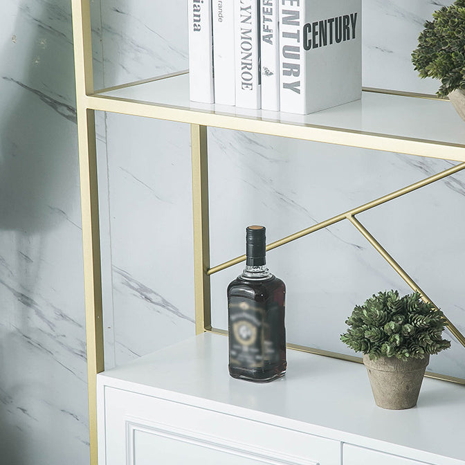 Skandinavische Open Etagere -Bücherregal mit Gold Iron Frame White Hersteller Holzregal