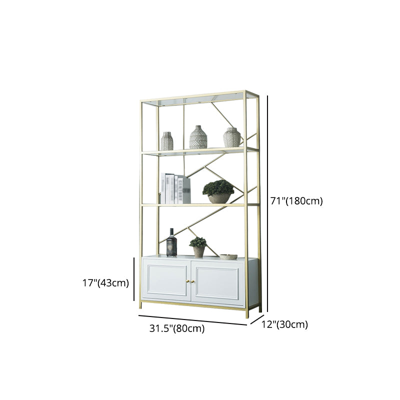 Scandinavian Open Etagere Bookshelf with Gold Iron Frame White Manufactured Wood Shelf