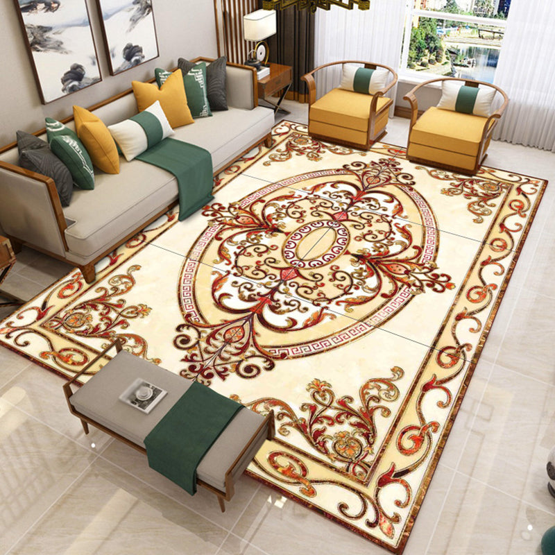 Yellow Luxury Rug Polyester Graphic Area Rug Stain Resistant Rug for Drawing Room