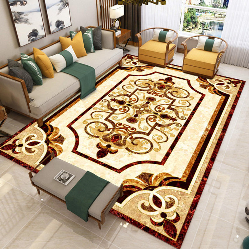 Yellow Luxury Rug Polyester Graphic Area Rug Stain Resistant Rug for Drawing Room