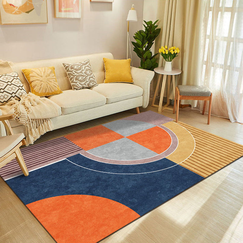 Orange Modern Rug Polyester Pattern Rug Stain Resistant Indoor Rug for Drawing Room