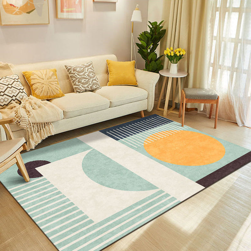 Orange Modern Rug Polyester Pattern Rug Stain Resistant Indoor Rug for Drawing Room