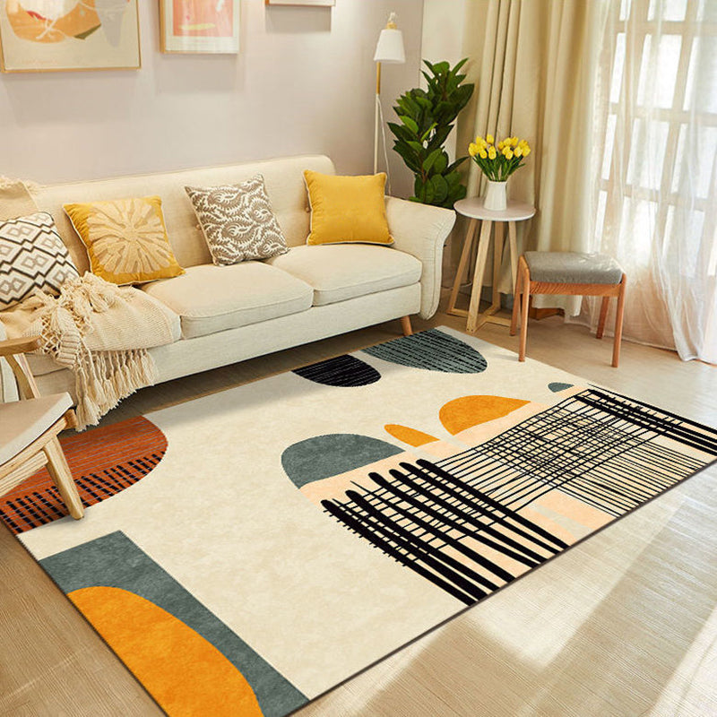 Orange Modern Rug Polyester Pattern Rug Stain Resistant Indoor Rug for Drawing Room
