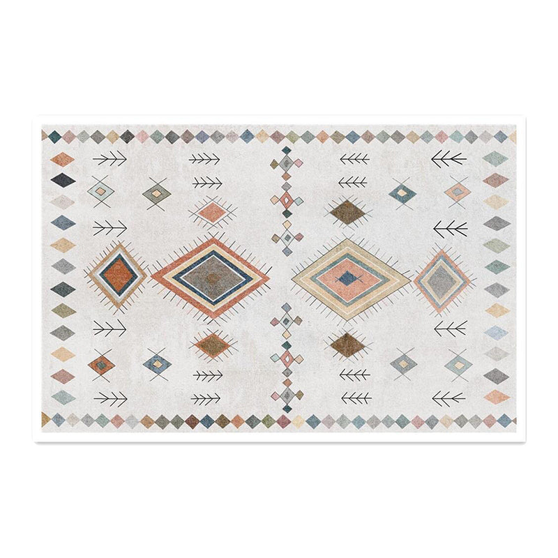 White Morocco Rug Polyester Graphic Rug Stain Resistant Rug for Living Room
