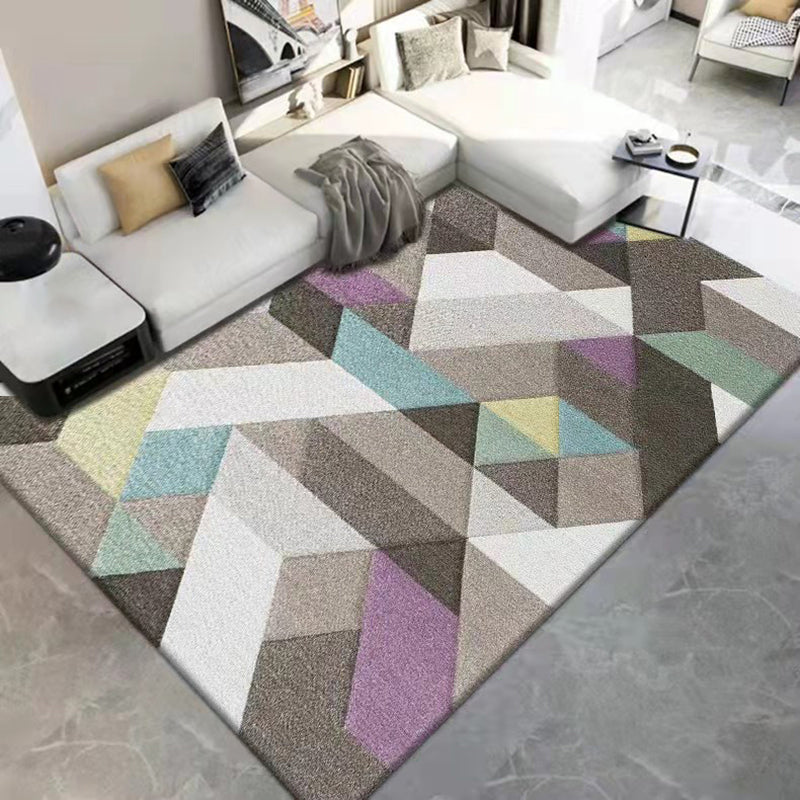 Brown Triangle Rug Polyester Modern Rug Washable Rug for Living Room