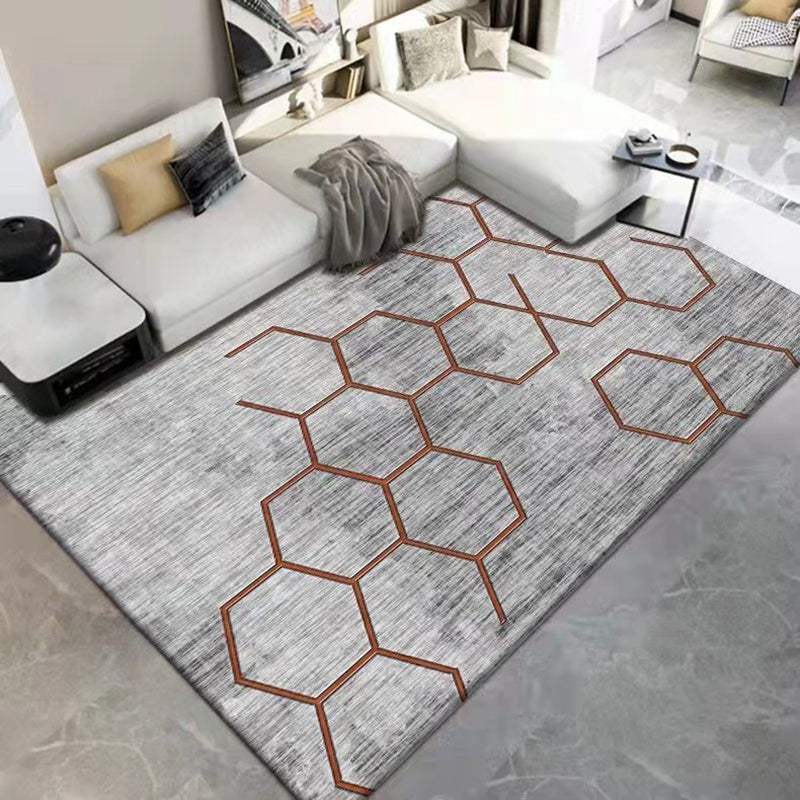 Gray Modern Carpet Polyester Hexagon Carpet Washable Carpet for Home Decor