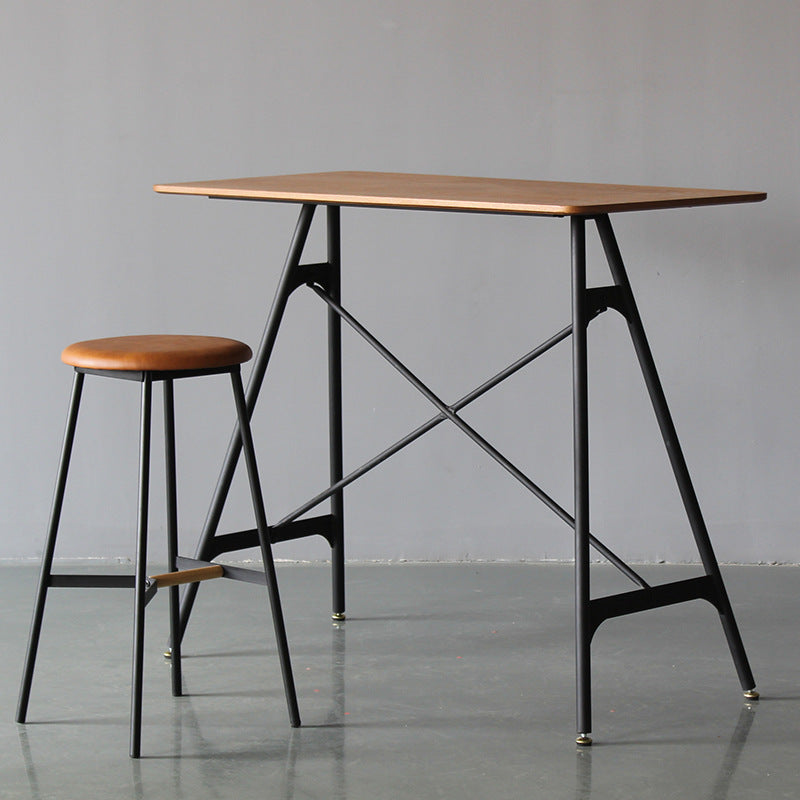 Modern Rectangle Bar Counter Table Wooden Dining Table with Metal Legs