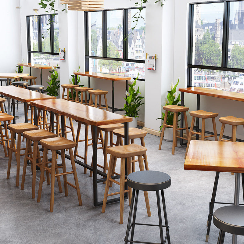 Rectangle Wood Bar Dining Table Contemporary Bar Table with Trestle Base