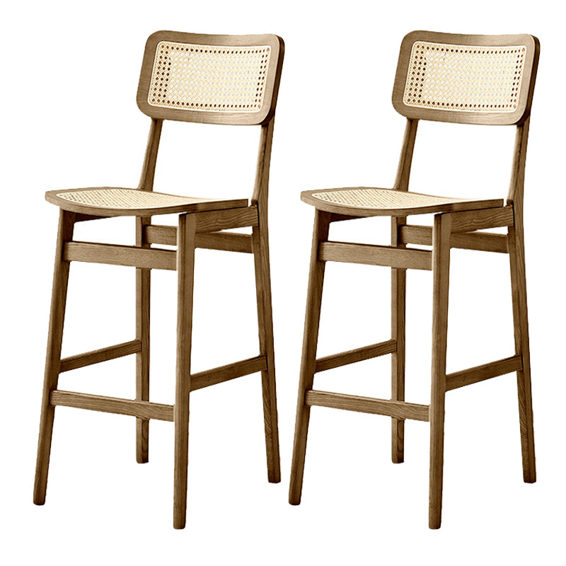 Contemporary Wood Bar and Counter Stool Rattan Low Back Stool with 4 Legs