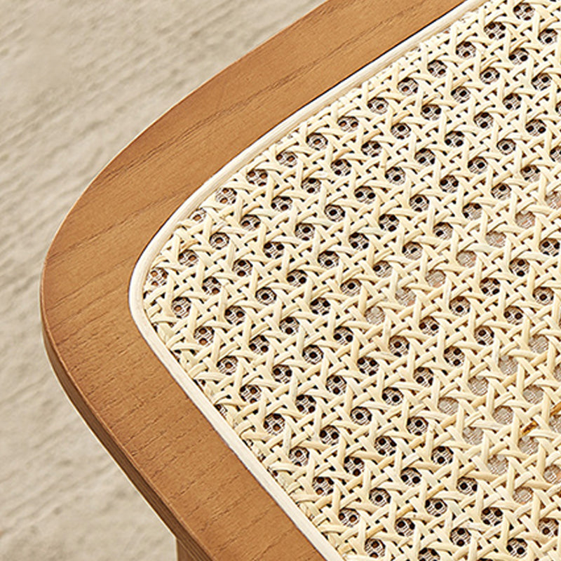 Contemporary Wood Bar and Counter Stool Rattan Low Back Stool with 4 Legs