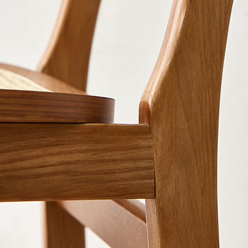 Contemporary Wood Bar and Counter Stool Rattan Low Back Stool with 4 Legs