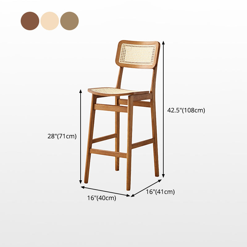 Contemporary Wood Bar and Counter Stool Rattan Low Back Stool with 4 Legs