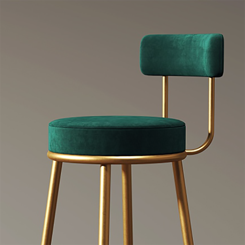 Nordic Glam Style Bar Stool Round Counter Bar Stool with Metal Legs