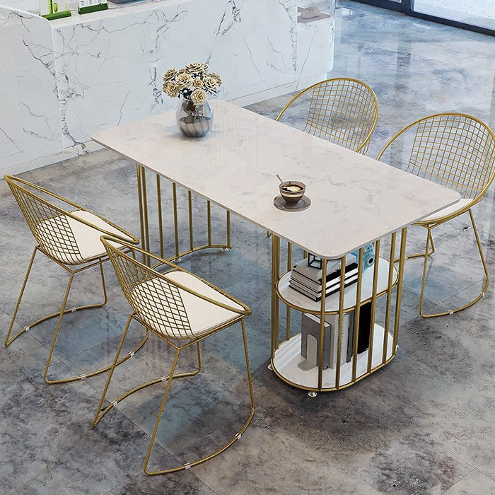 Rectangle White Dining Table Traditional Luxury Table with Gold Frame for Dining Room