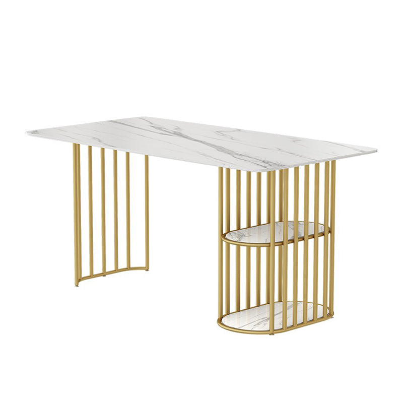 Rectangle White Dining Table Traditional Luxury Table with Gold Frame for Dining Room