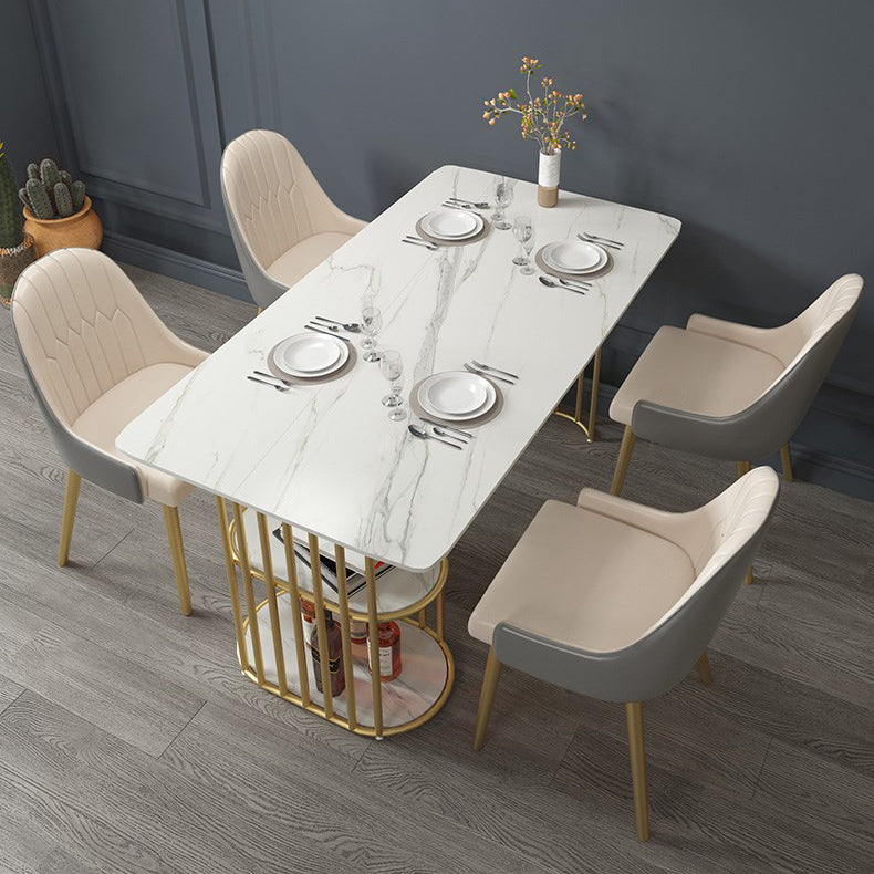 Rectangle White Dining Table Traditional Luxury Table with Gold Frame for Dining Room